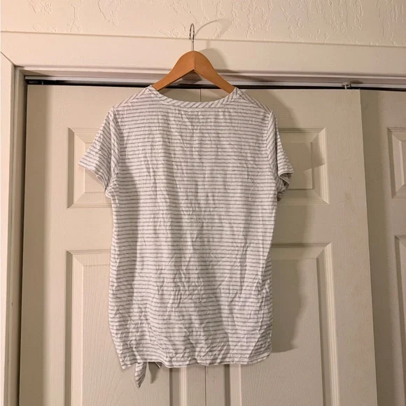 Eddie Bauer Striped White and Gray Tie-Front T-Shirt - Picture 2 of 2